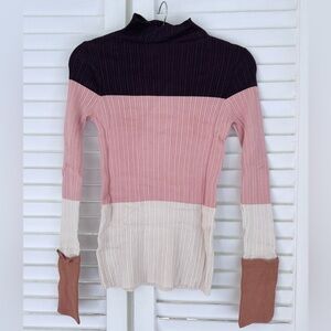 Joki by Joki Colorblock Ribbed Turtleneck Sweater - Purple, Pink, Cream & Orange